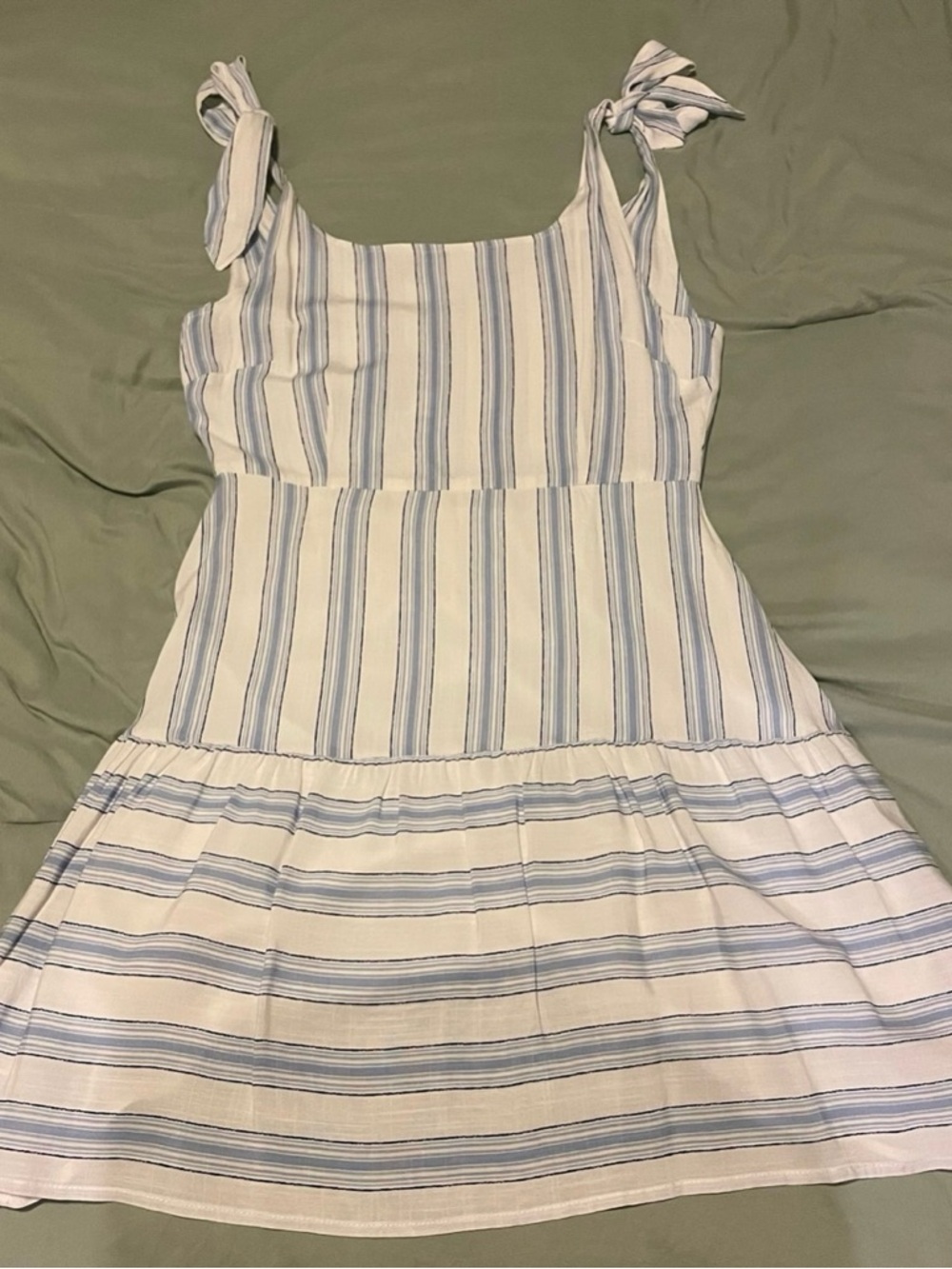 Altar'd State White Dress with Light Blue and Navy Stripes